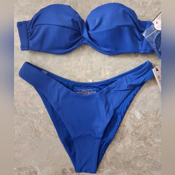 34A/M VS Swim Twist Removable PushUp Bandeau Bikini Top Brazilian Bikini Set - Picture 1 of 7